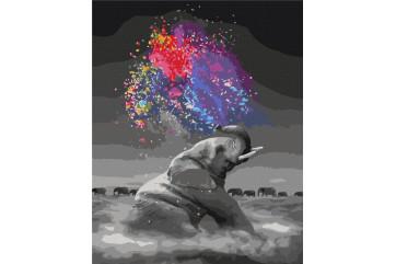 Mal efter tal - Elephant with bright colors - dyr