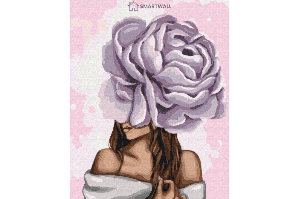 Mal efter tal - Lady with a purple peony - blomster