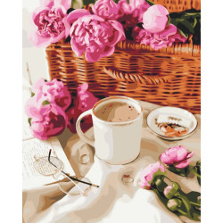 Mal efter tal - Peonies in a basket - mad og drikke