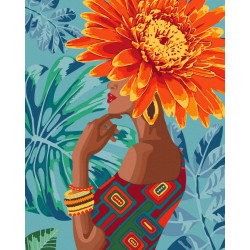 Mal efter tal - Girl - tropical flower - blomster