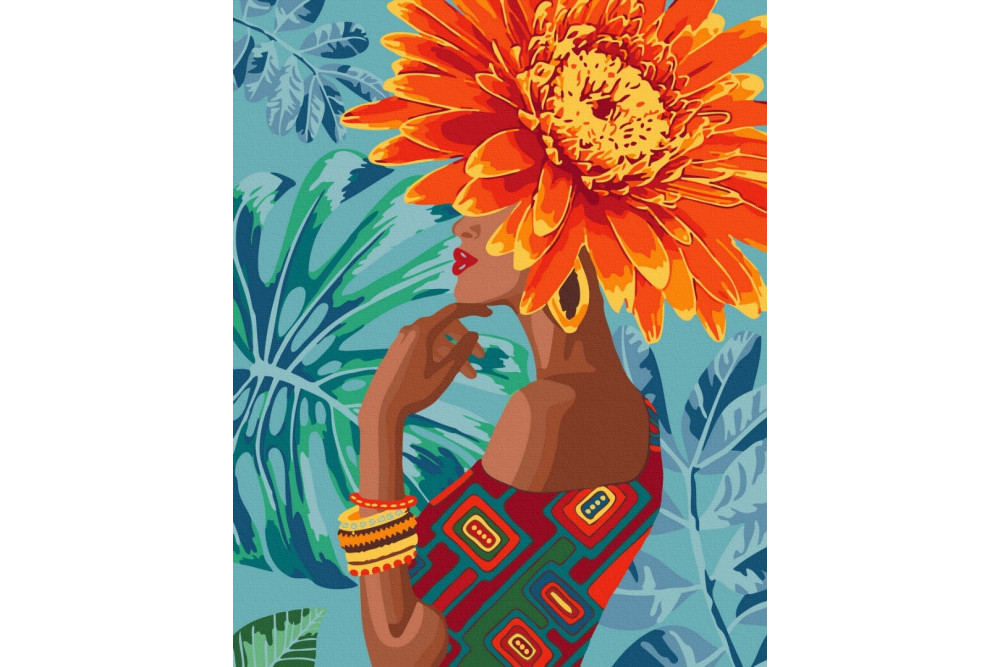 Mal efter tal - Girl - tropical flower - blomster