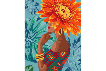 Mal efter tal - Girl - tropical flower - blomster
