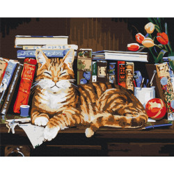 Mal efter tal - Cat on the bookshelf - dyr