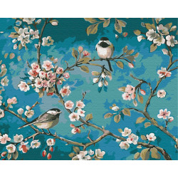 Mal efter tal - Titmouse on the branches - blomster