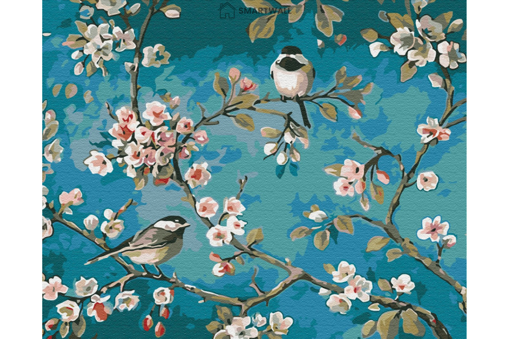 Mal efter tal - Titmouse on the branches - blomster