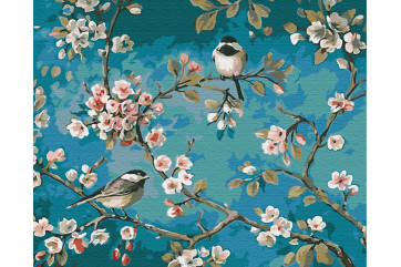 Mal efter tal - Titmouse on the branches - blomster