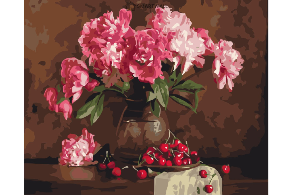 Mal efter tal - Peonies and cherries - blomster