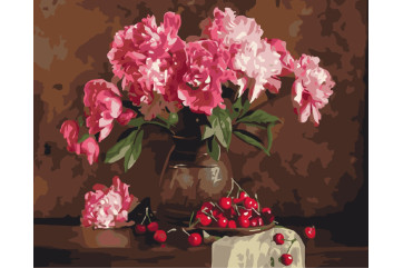Mal efter tal - Peonies and cherries - blomster