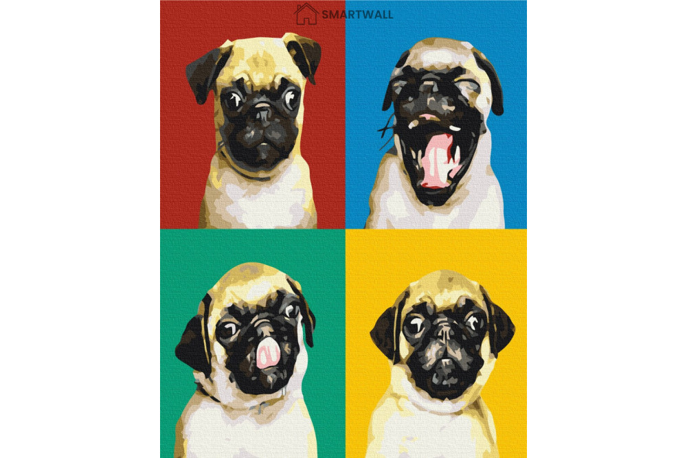 Mal efter tal - Collage with a pug - dyr