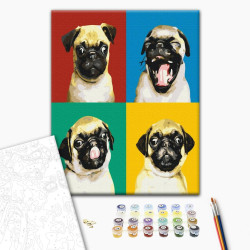 Mal efter tal - Collage with a pug