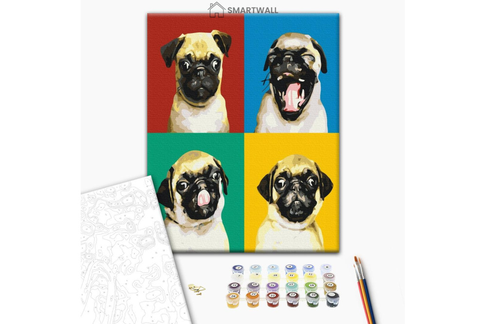 Mal efter tal - Collage with a pug