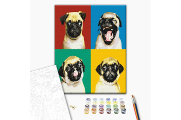 Mal efter tal - Collage with a pug