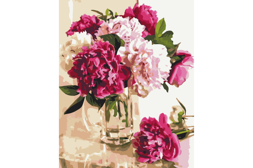 Mal efter tal - Delicate peonies in a glass vase - blomster