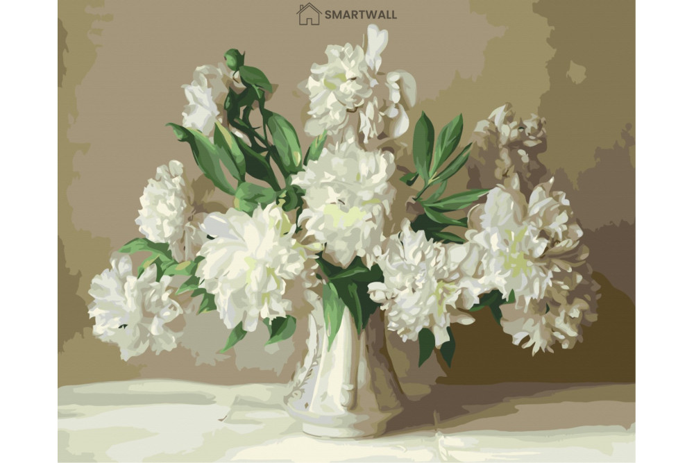 Mal efter tal - White peonies in a vase - blomster