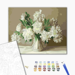 Mal efter tal - White peonies in a vase