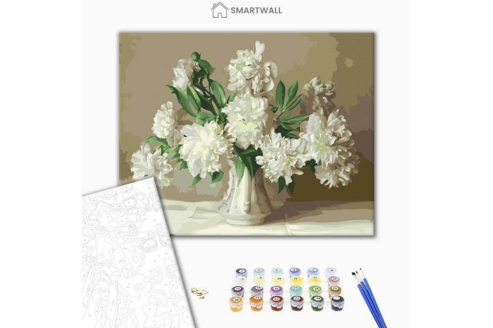 Mal efter tal - White peonies in a vase