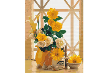 Mal efter tal - Yellow still life - blomster