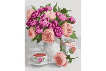 Mal efter tal - Purple still life - blomster