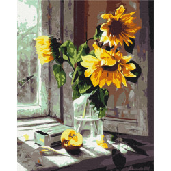 Mal efter tal - Bouquet of sunflowers in the window - blomster