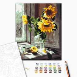 Mal efter tal - Bouquet of sunflowers in the window