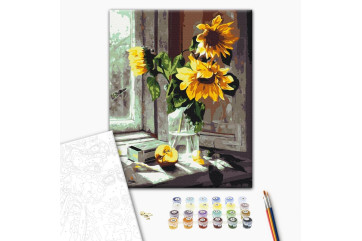 Mal efter tal - Bouquet of sunflowers in the window