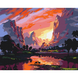 Mal efter tal - Bright sunset in the mountains - landskaber