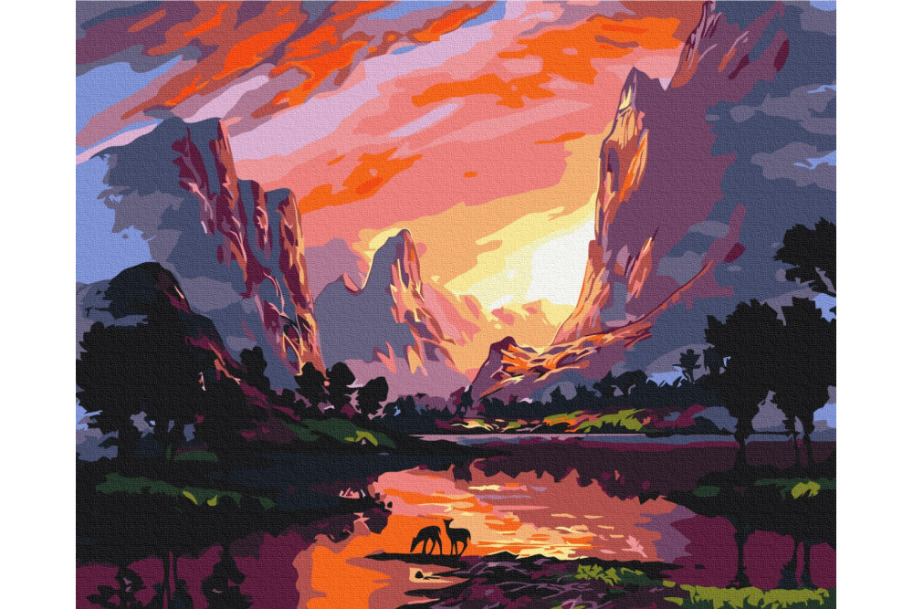 Mal efter tal - Bright sunset in the mountains - landskaber
