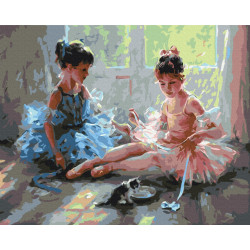 Mal efter tal - Ballerinas with a kitten - mennesker