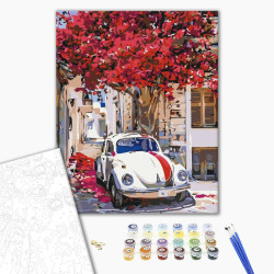 Mal efter tal - Cars on a flowering street