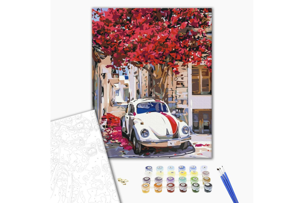 Mal efter tal - Cars on a flowering street