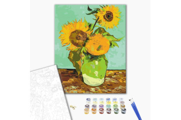 Mal efter tal - "Three Sunflowers in a Vase" by Vincent Van Gogh