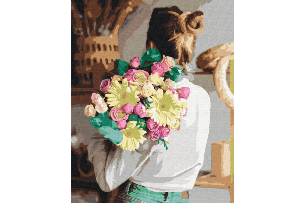 Mal efter tal - Girl with a bouquet - mennesker
