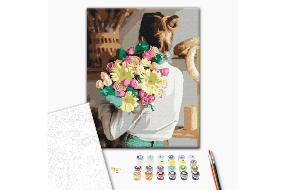 Mal efter tal - Girl with a bouquet