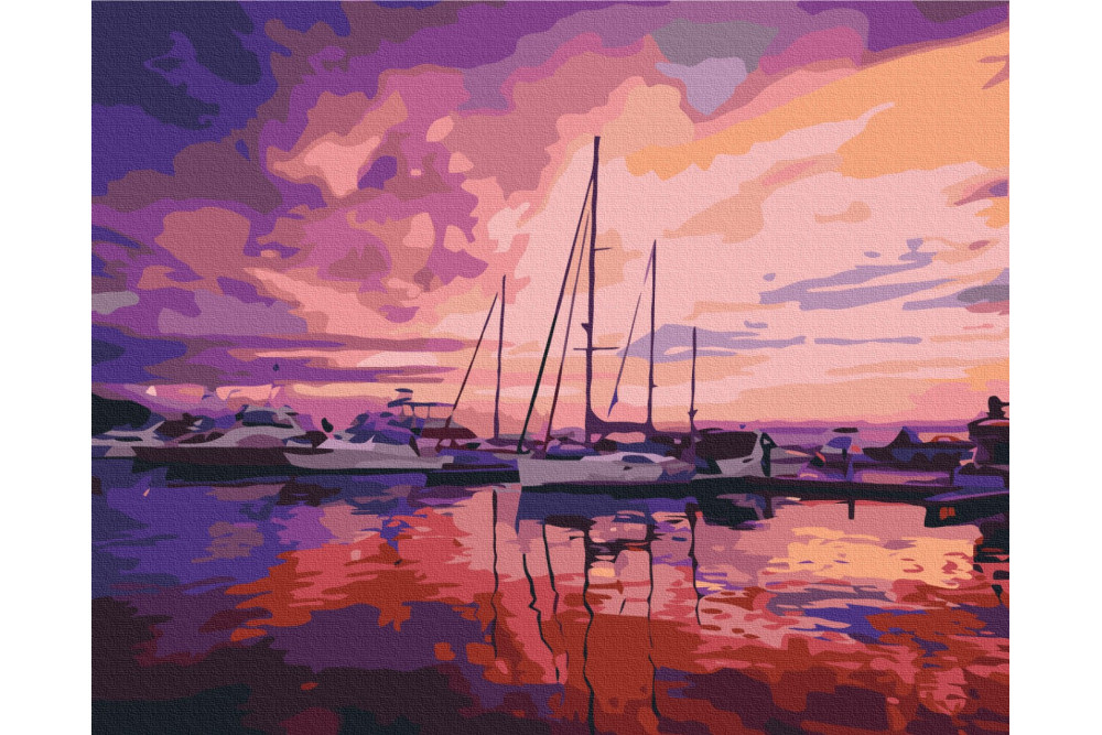 Mal efter tal - Pink sunrise at the yacht club - landskaber