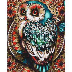 Mal efter tal - Owl in color mosaic - diverse