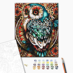 Mal efter tal - Owl in color mosaic