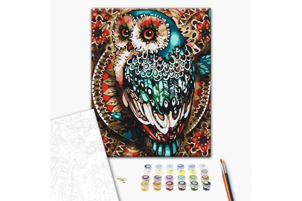 Mal efter tal - Owl in color mosaic