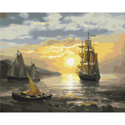 Mal efter tal - Sailboat at sunset - landskaber