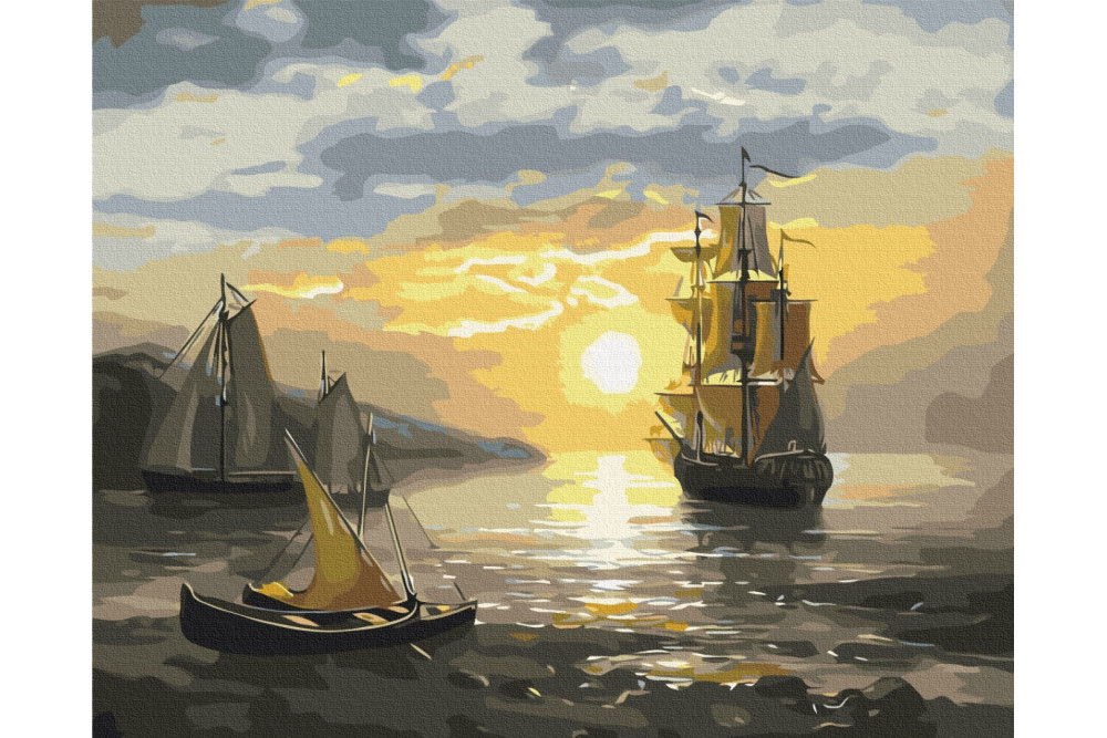 Mal efter tal - Sailboat at sunset - landskaber