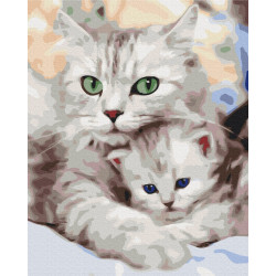 Mal efter tal - Mom cat with kitten - dyr