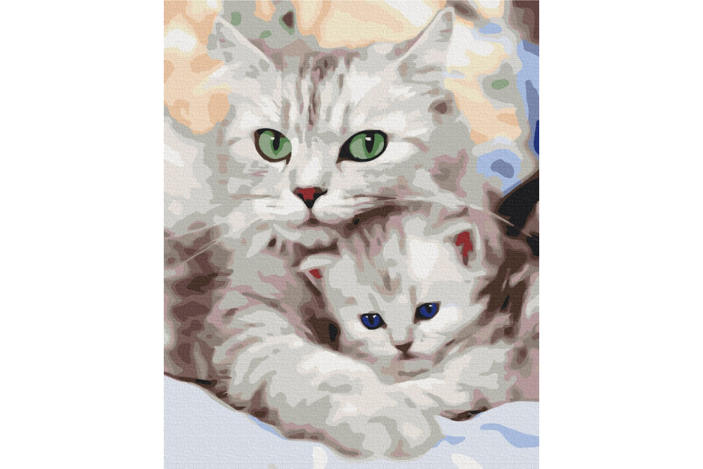 Mal efter tal - Mom cat with kitten - dyr