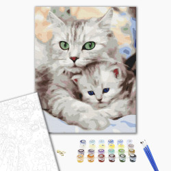 Mal efter tal - Mom cat with kitten