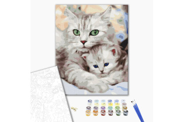 Mal efter tal - Mom cat with kitten