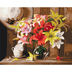 Mal efter tal - Colorful bouquet of lilies - blomster