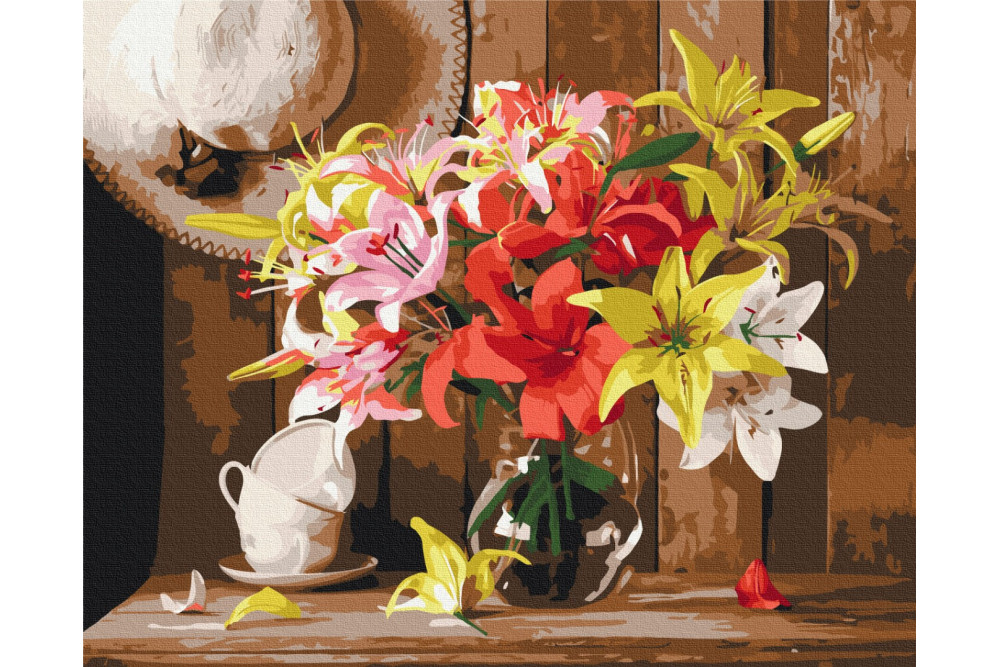 Mal efter tal - Colorful bouquet of lilies - blomster