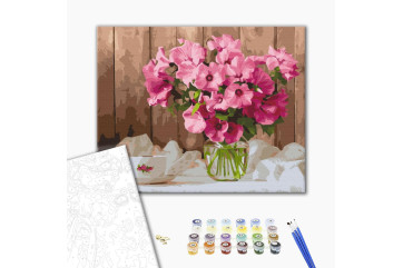 Mal efter tal - Pink petunias on the table