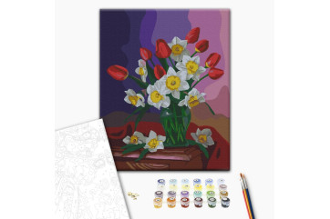 Mal efter tal - Bouquet of tulips and daffodils © Valentyna Ivanova