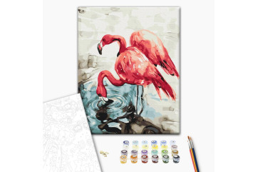 Mal efter tal - Watercolor flamingos © Karolina Bundash