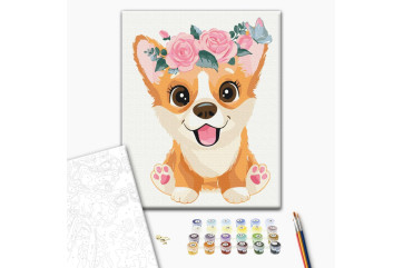 Mal efter tal - Corgi in a wreath