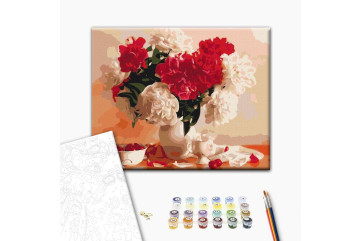 Mal efter tal - Red and white peonies and cherries